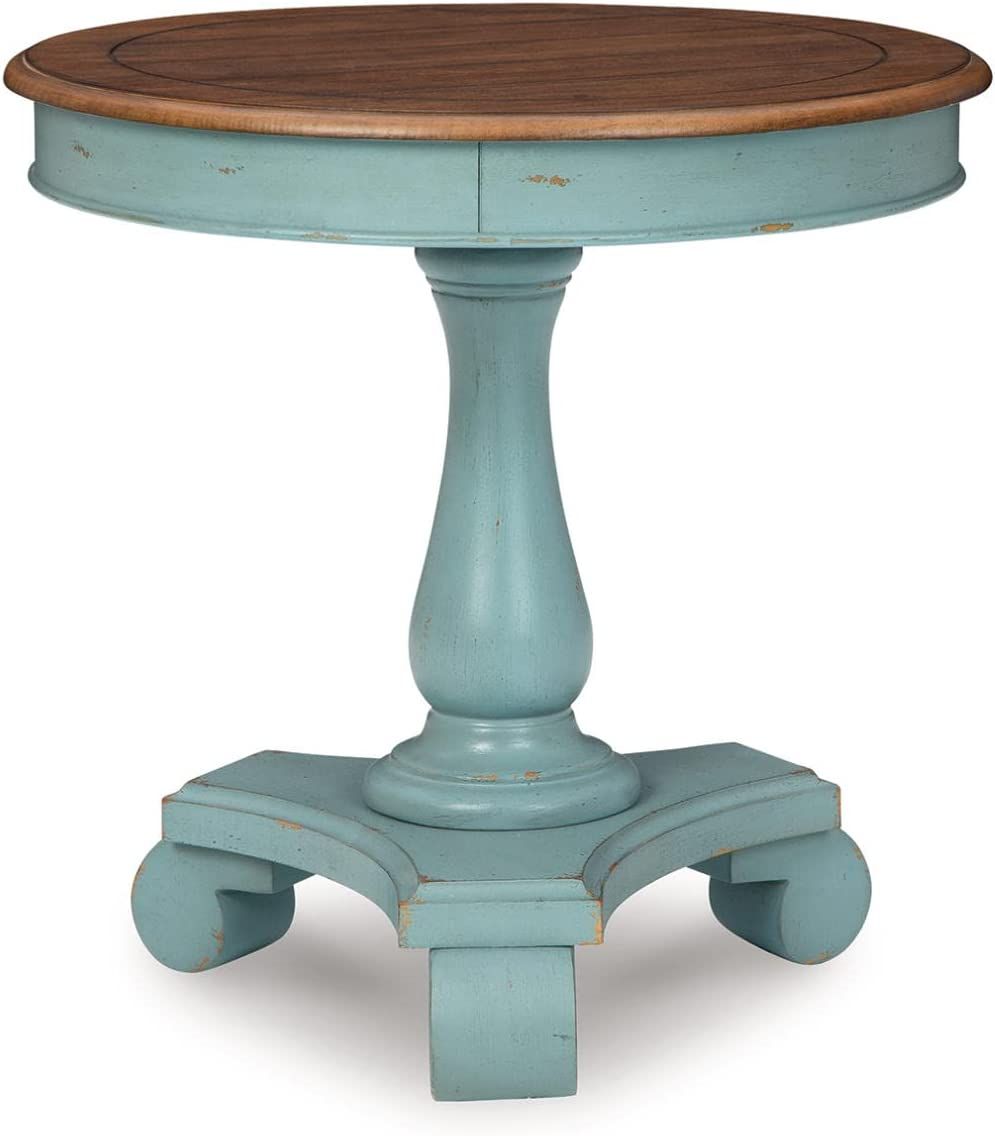 Signature Design by Ashley Mirimyn Farmhouse Round Accent Table, Teal & Brown | Amazon (US)