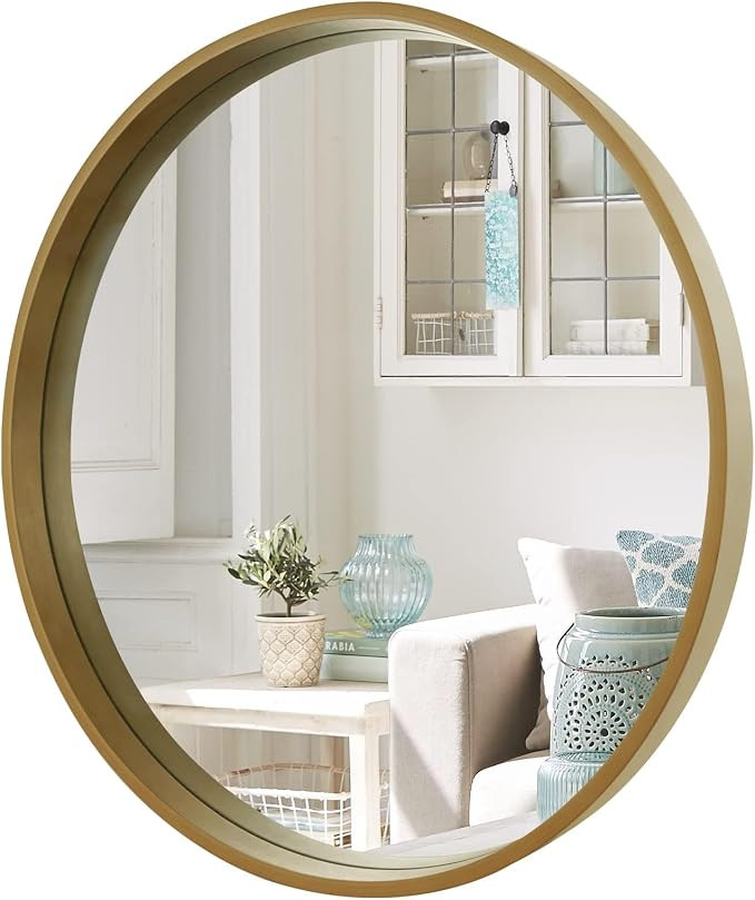 Round Mirror with Wood Frame, 28" Circle Modern Decoration Large Home Decor Mirror for Bathroom L... | Amazon (US)
