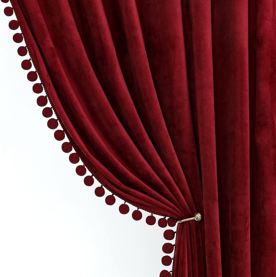 Benedeco Burgundy Velvet Curtains for Bedroom Window with Pom Pom, Super Soft Luxury Drapes, Room... | Amazon (US)