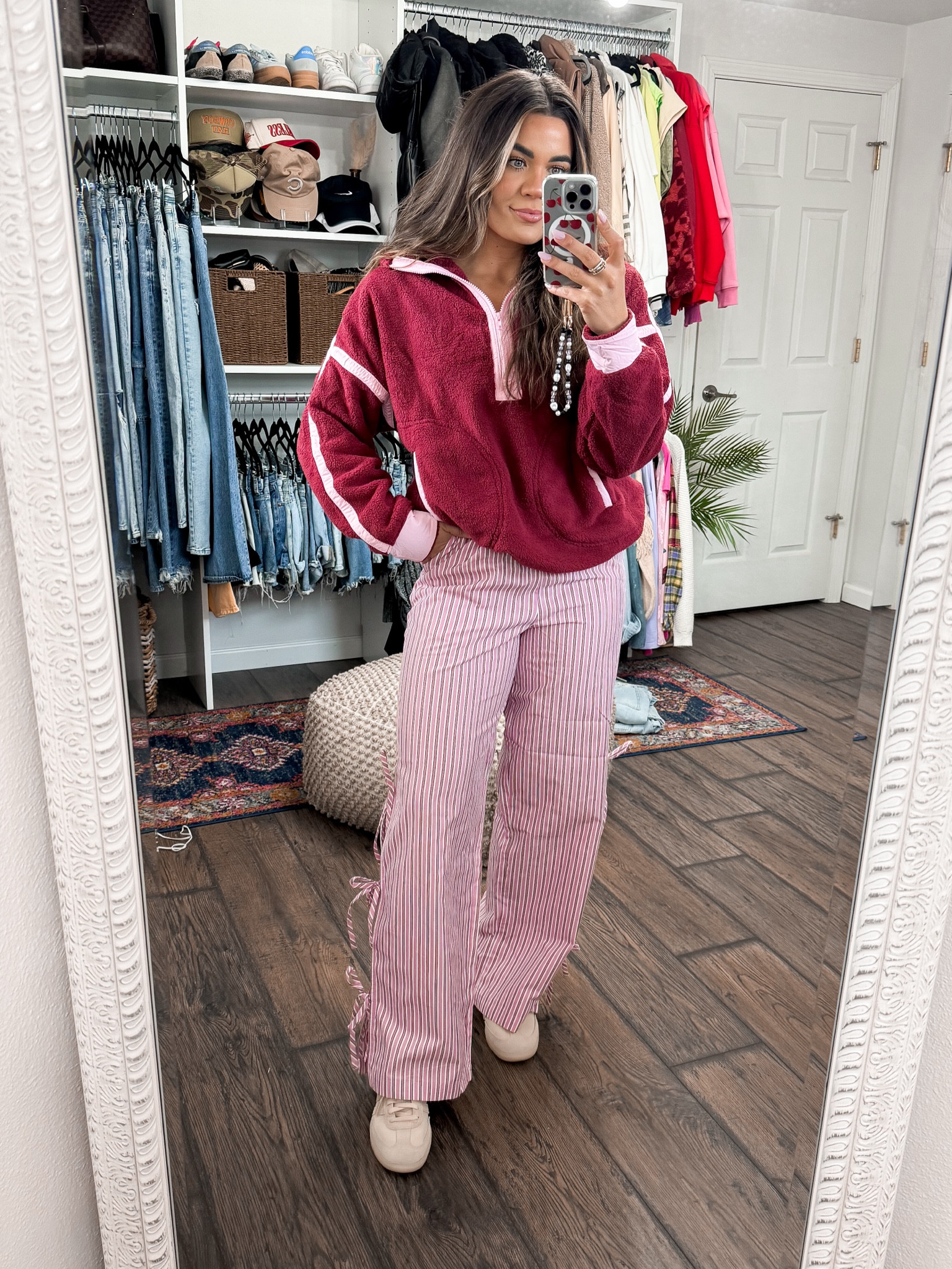 Fleece pullover (small), tie striped pants (small) 

#LTKShoeCrush #LTKFindsUnder50 #LTKStyleTip