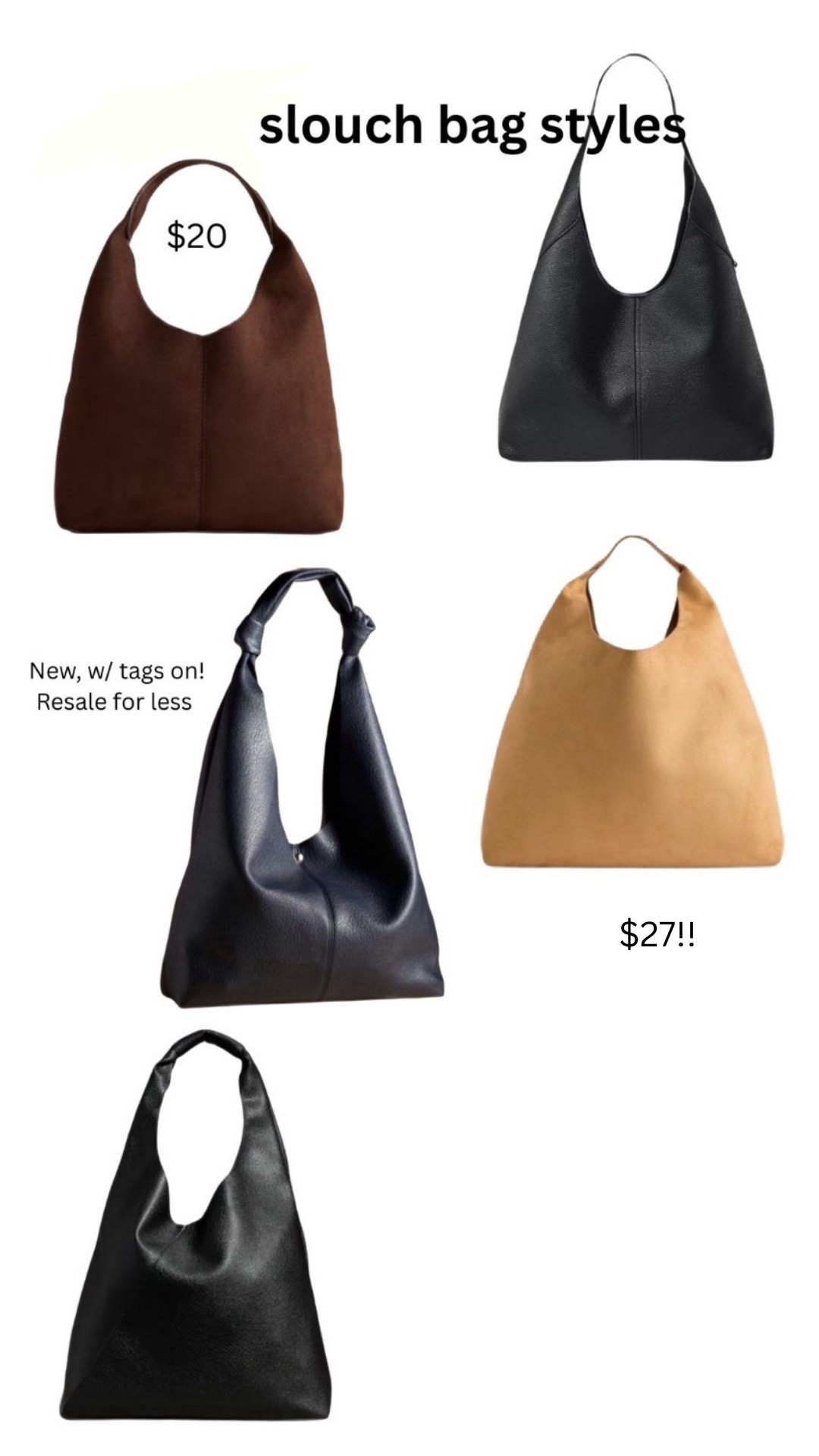 If you don’t want to pay as much for the love knot slouchy bag, I found a bunch of similar styles for much less! 


#purse #slouchybag #under20 #salefinds  


#LTKU #LTKSaleAlert #LTKOver40