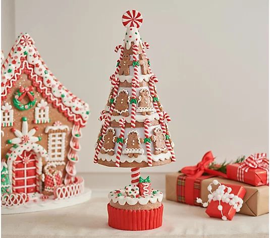 16" Gingerbread and Peppermint Candy Tree by Valerie - QVC.com | QVC