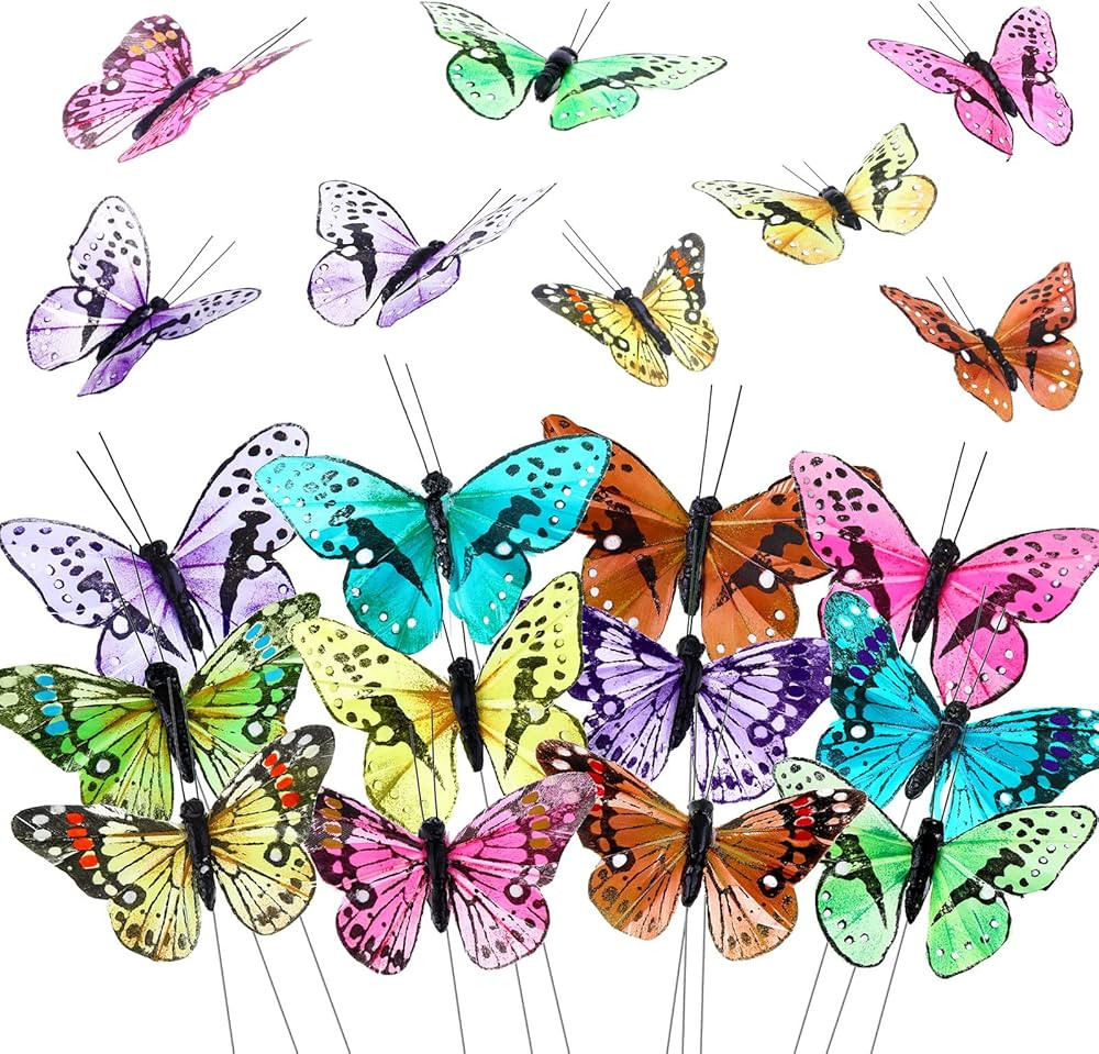 12 Set Monarch Butterfly Decorations Feather Butterflies Picks Butterflies for Spring Flower Arra... | Amazon (US)