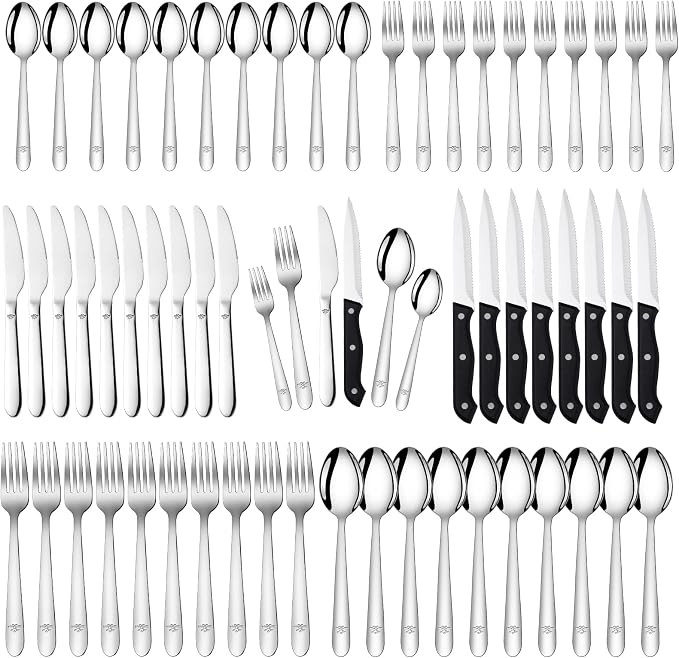 Amrules 58-Piece Silverware Set Service for 10 - Stainless Steel Flatware Cutlery Set - Knives Fo... | Amazon (US)