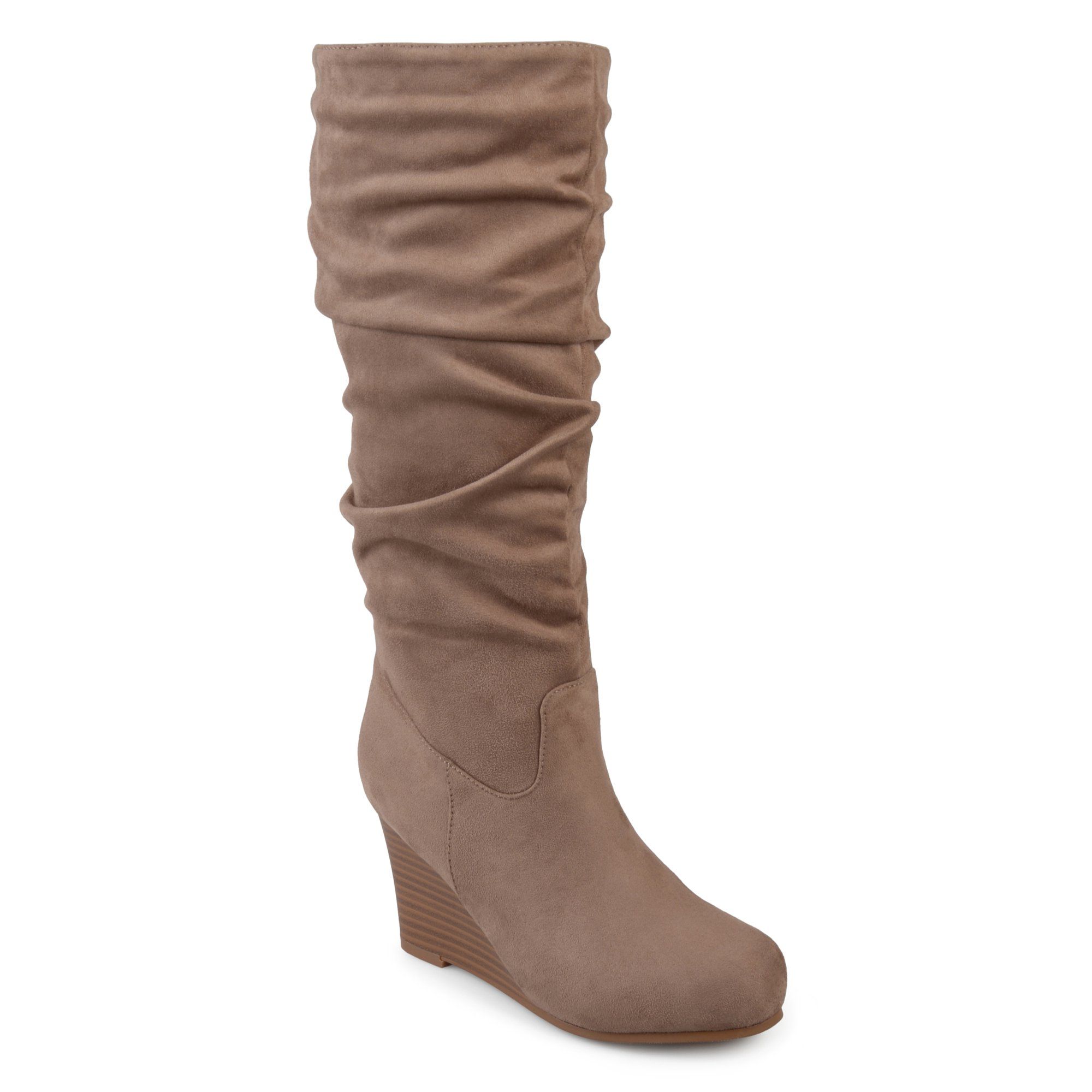Women's Wide Calf Slouchy Faux Suede Mid-calf Wedge Boots | Walmart (US)
