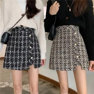 Omolon - High-Waist Tweed Mini Skirt | YesStyle | YesStyle Global