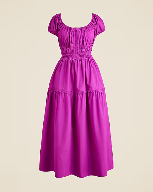 Tiered midi dress in cotton poplin | J. Crew US