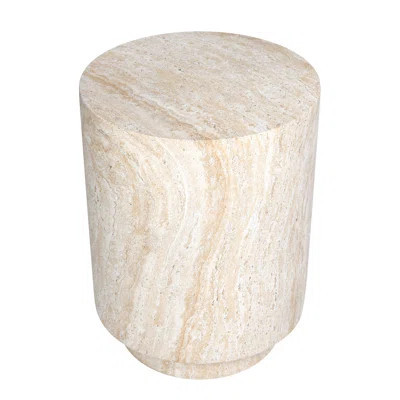 Cylinder Travertine Stone Finish Italian Design MgO Side Accent Table | Wayfair North America