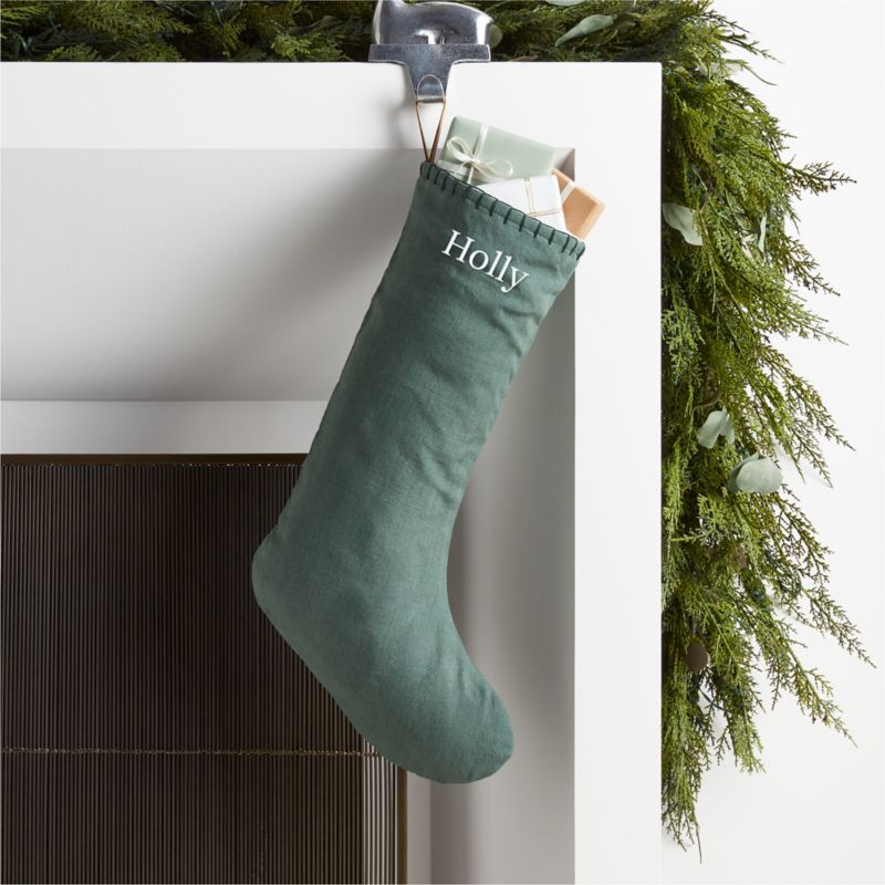 Solid Green EUROPEAN FLAX -Certified Linen Christmas Stocking | Crate & Barrel | Crate & Barrel