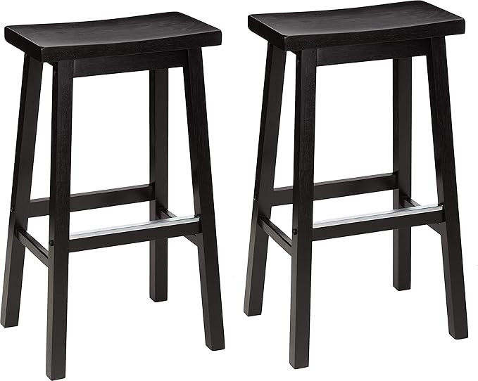 Amazon Basics Solid Wood Saddle-Seat Counter Height Bar Stools for Kitchen Island and Home Bar wi... | Amazon (US)