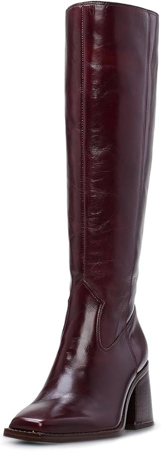 Women's Knee High Boots Leather Boots with Zipper Square Toe Chunky Heeled Tall Boots Wide Calf H... | Amazon (US)