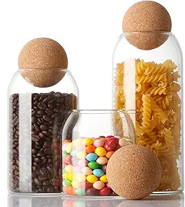 NUTRIUPS Storage Glass Jar with Ball Cork Lid, 3Pcs Glass Canisters with Cork Ball, Cute Decorati... | Amazon (US)
