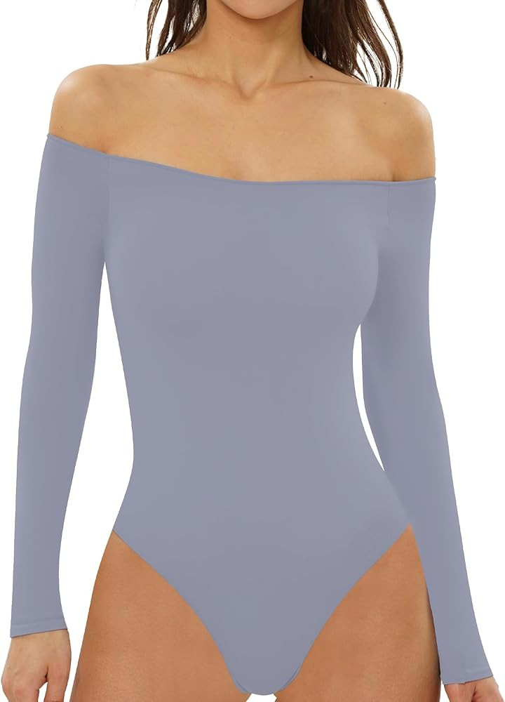 NEWVISISTER Women Seamless Off Shoulder Bodysuit Long Sleeve Tops T Shirt Jumpsuit Classy Collect... | Amazon (US)