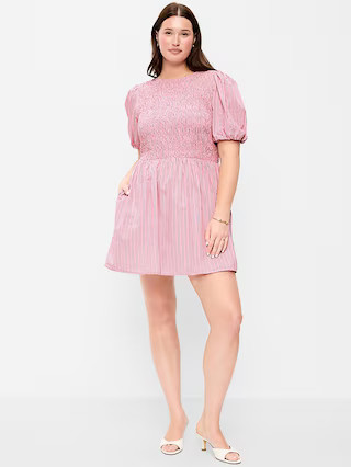Smocked Puff-Sleeve Flare Mini Dress | Old Navy (US)