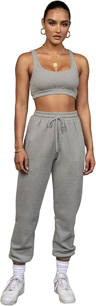 Women's 2 Piece Jogging Tracksuit High Waist Pants and Sports Bra Yoga Workout Outfits Set | Amazon (US)