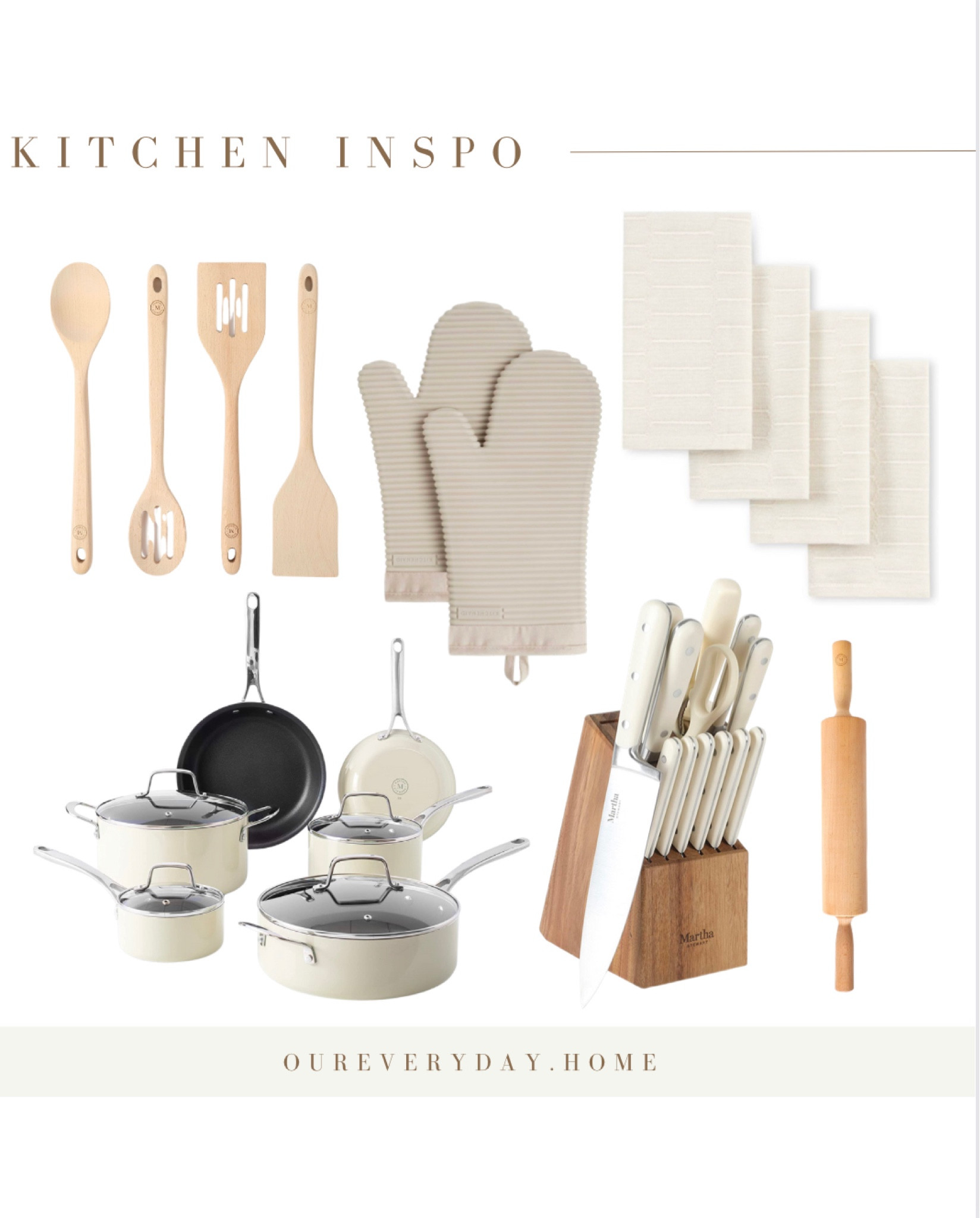 Martha Stewart Bainford 4-Piece Wooden Kitchen Tool Set - Beechwood