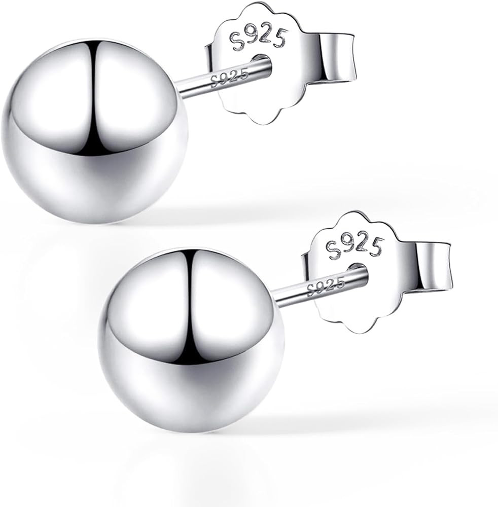 3-10mm 925 Sterling Silver Classic Round Ball Stud Earring | Amazon (US)