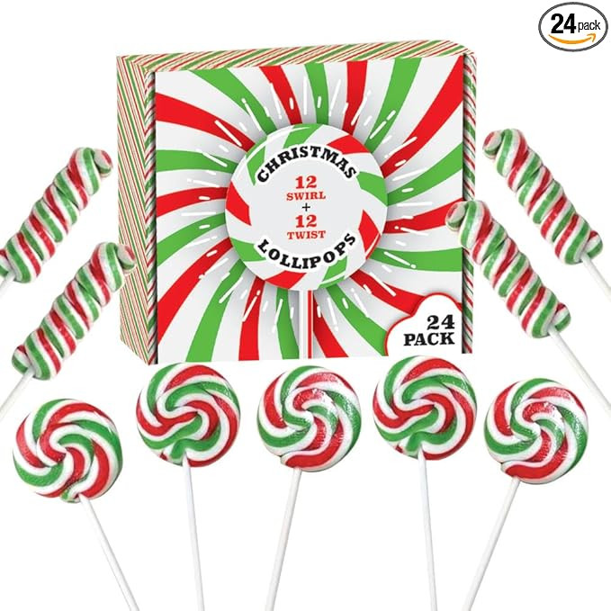 Christmas Candy Lollipops - 24 Holiday Suckers Individually Wrapped Bulk - 18g Swirl and 12g Twis... | Amazon (US)