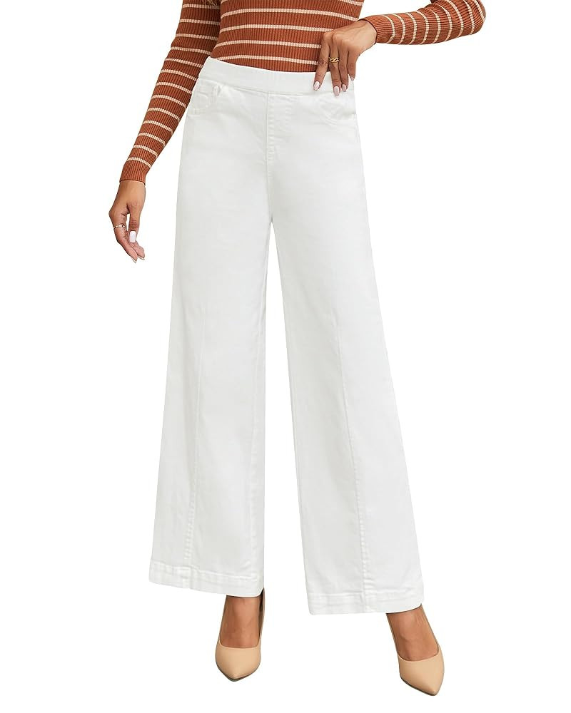 GRAPENT Pull On Womens Jeans Baggy Stretchy High Waisted Denim Wide Leg Trouser Pants Trendy Fron... | Amazon (US)