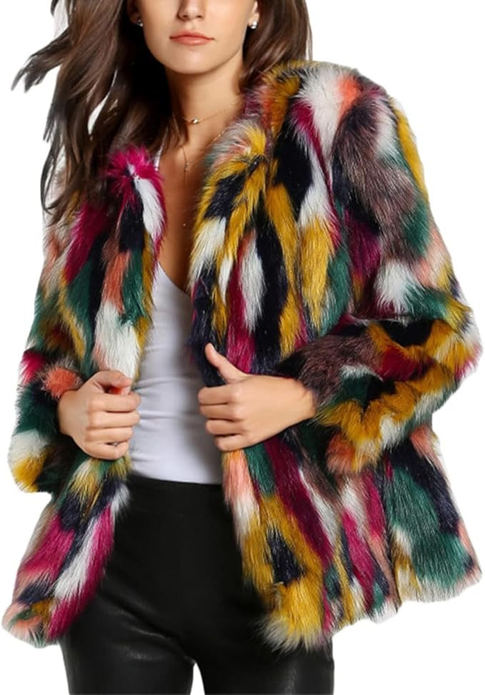Gihuo Faux Fur Coat Women Winter Fur Fluffy Jacket Multicolor Furry Coat Jackets | Amazon (US)
