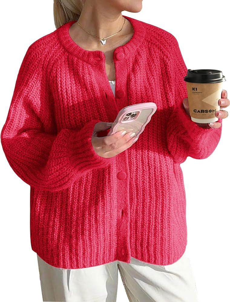 Alljoin Women's Cardigan Sweaters Open Front Button Down Casual Long Sleeve Crewneck Chunky Knit ... | Amazon (CA)