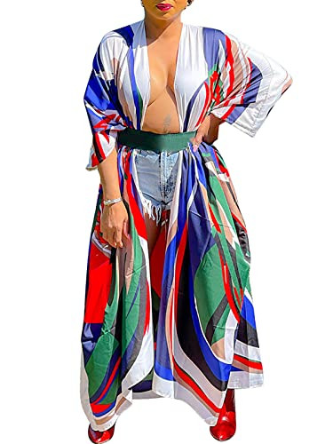 Famnbro Women's Floral Print Satin Robe Kimono Cardigan Open Front Long Cover Ups Outerwear One Size | Amazon (US)
