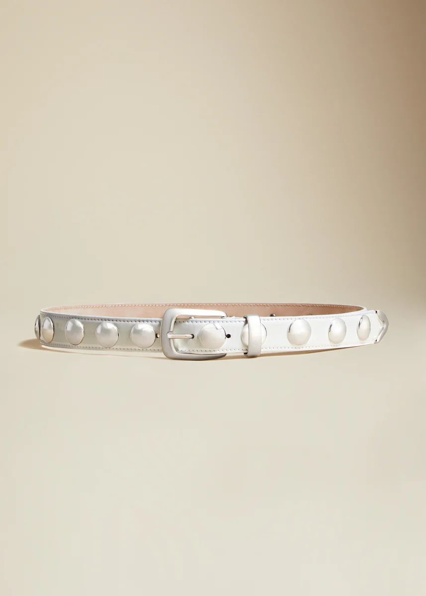 The Benny Belt in White with Silver Studs | Khaite