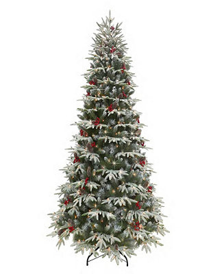 Puleo 7.5FT Pre-Lit Flocked Hartford Fir Artificial Christmas Tree | Macy's