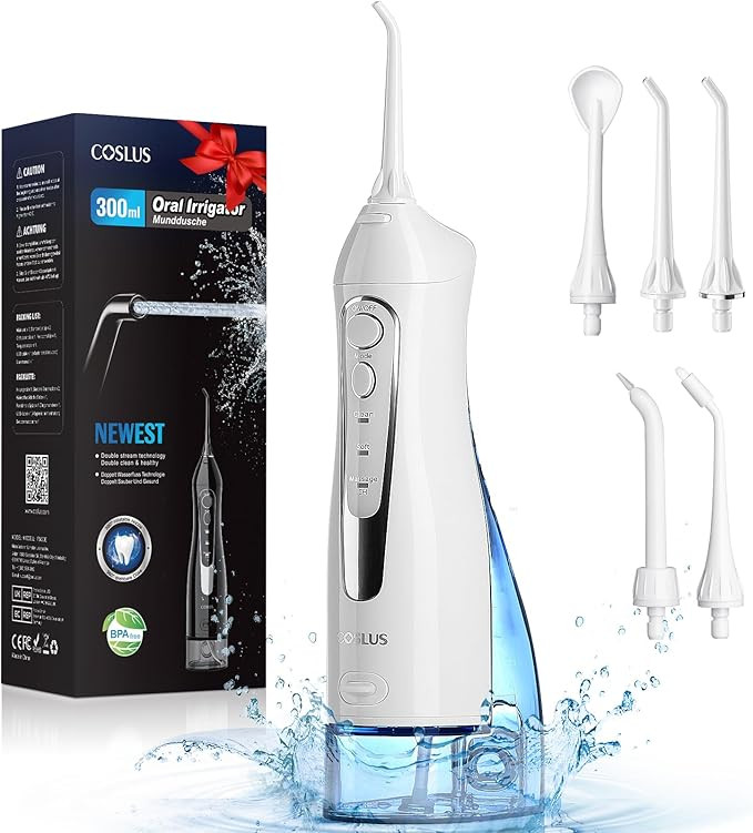COSLUS Water Dental Flosser Teeth Pick: Portable Cordless Oral Irrigator 300ML Rechargeable Trave... | Amazon (UK)
