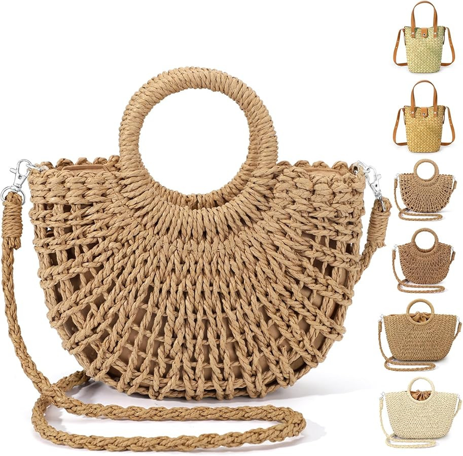 Straw Bags for Women Straw Clutch Purses Beach Crossbody Tote Bags Handbag | Amazon (US)