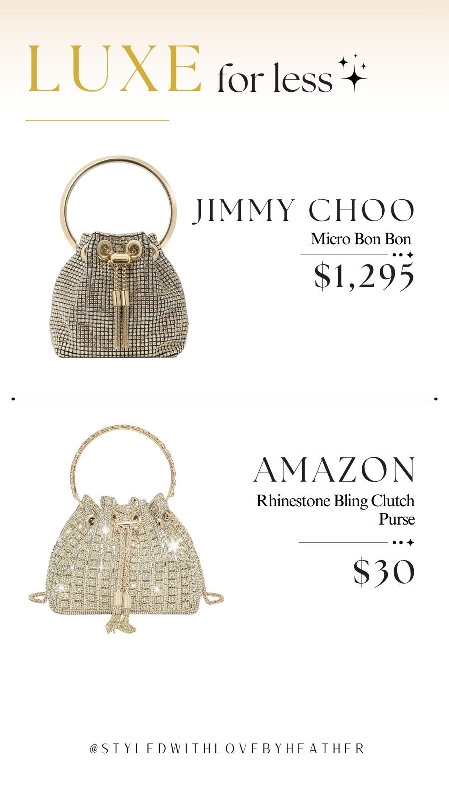Calling all sparkle lovers... this one is too good to gatekeep. 💎

If you've been obsessed with the iconic Jimmy Choo Micro Bon Bon, I found an Amazon version that gives you the same glamorous crystal look for a fraction of the price.

Perfect for weddings, holiday parties, girls' nights, or any event where you want your bag to steal the show. ✨

Why spend $1,295 when you can get the look for just $30? Follow for more!

 

 #LTKootd #LTKstorytime #LTKSaleAlert