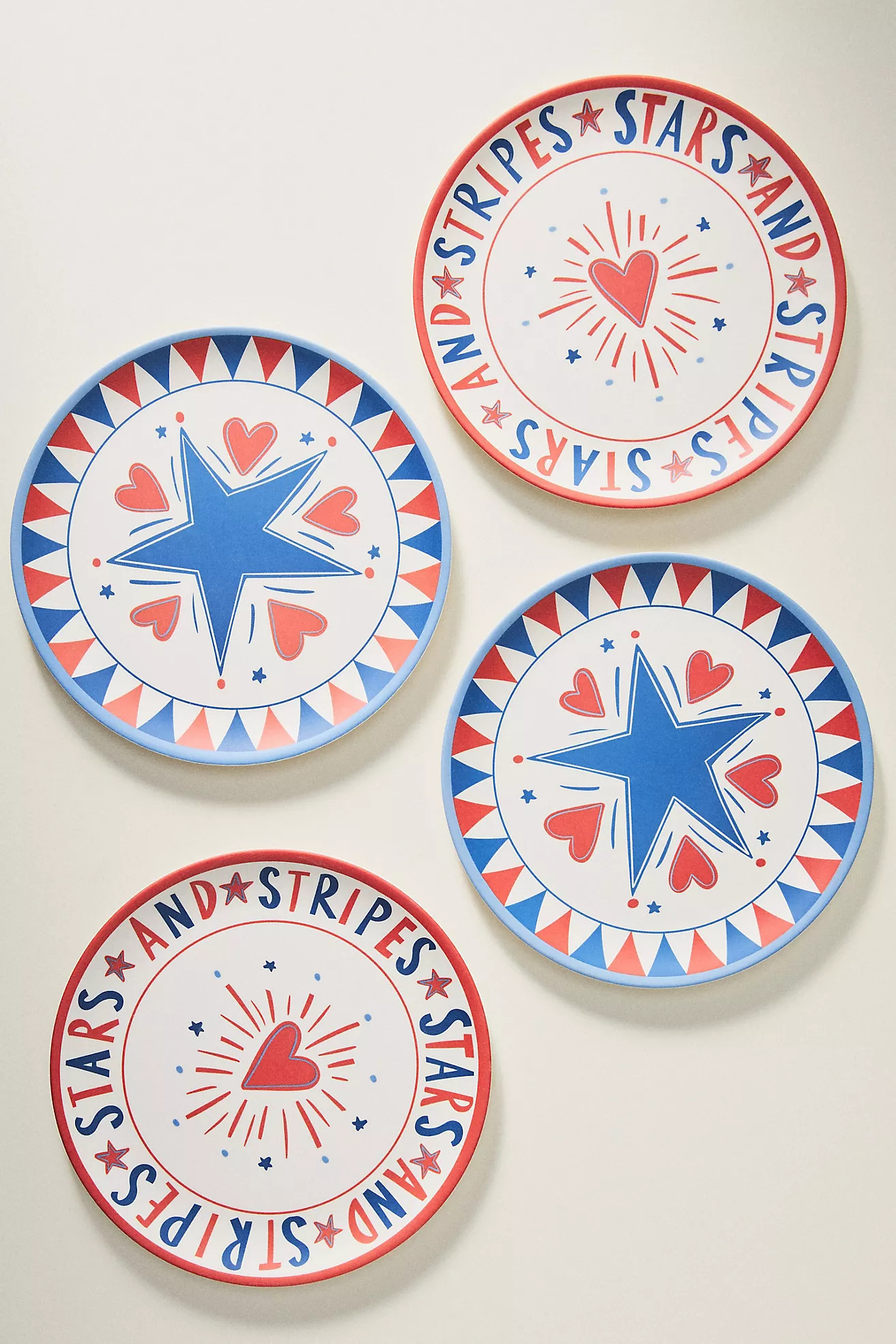 Nephthys Illustrated Stars & Stripes Melamine Dessert Plates, Set of 4 | Anthropologie (US)