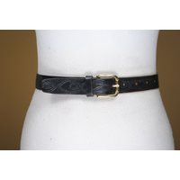 Skinny Black Embossed Leather Belt For Women, Elegant Waist With Gold Buckle, Slim Textured Belt, Vintage Belt | Etsy (US)