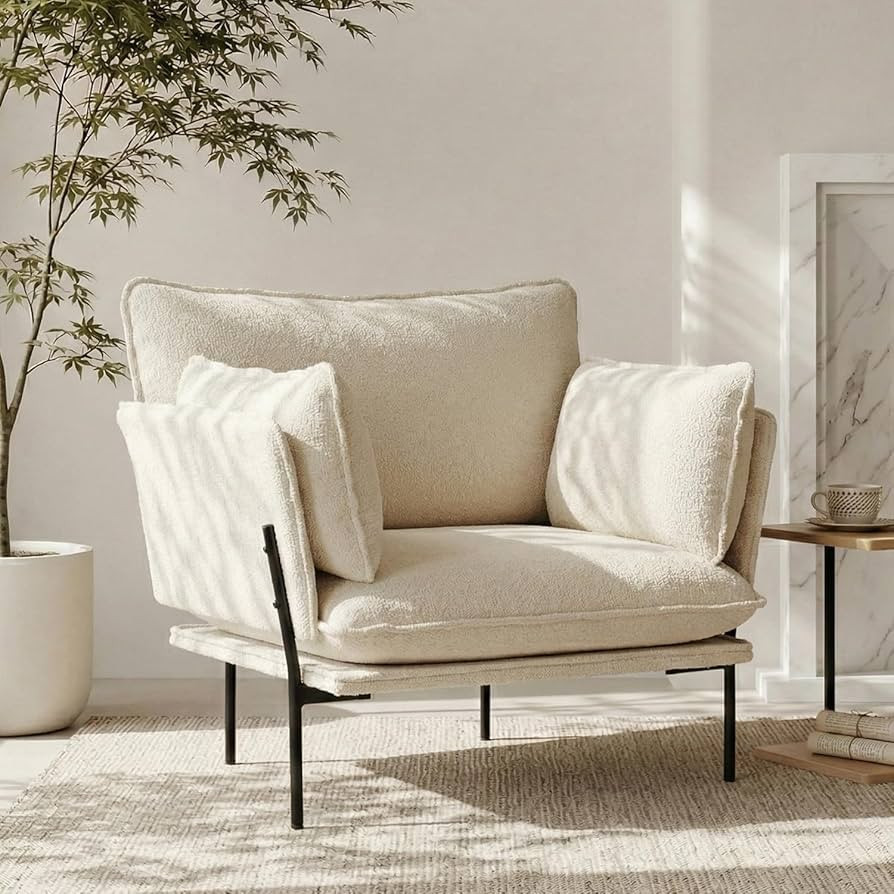 Modern Boucle Accent Chair for Living Room Chairs,Oversized Upholstered Reading Chair Lounge Armc... | Amazon (US)