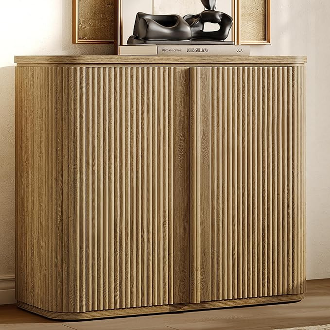 SICOTAS Fluted Sideboard Buffet Cabinet with Storage, Modern Credenza with Solid Wood Handle, Mid... | Amazon (US)