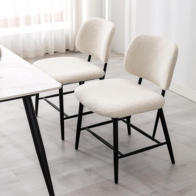 ONEVOG White Dining Room Dinner Chairs, Upholstered Boucle Dining Chair with Curved Back, Black L... | Amazon (US)