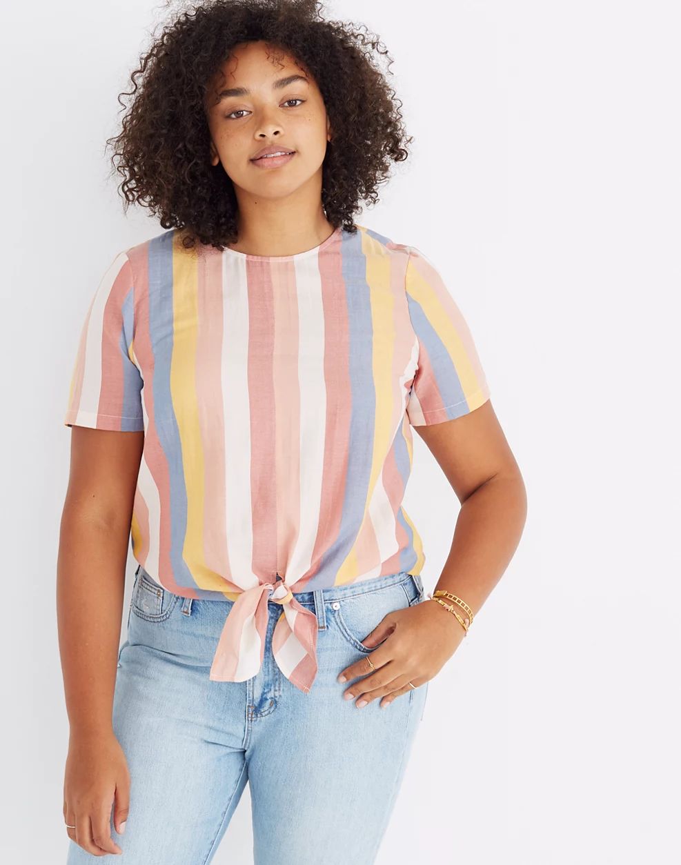 Button-Back Tie Tee in Sherbet Stripe | Madewell