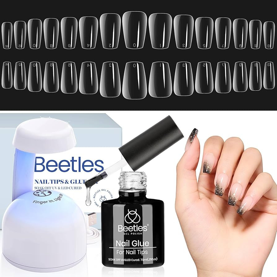 Beetles Nail Tips Gel Nail Kit ，510Pcs 15 Sizes Short Coffin Acrylic Nail Kit , Clear Nail Tips... | Amazon (US)