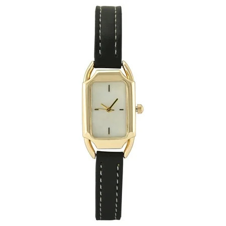Time & Tru Ladies Goldtone Tank Case with Smooth Black PU Strap | Walmart (US)