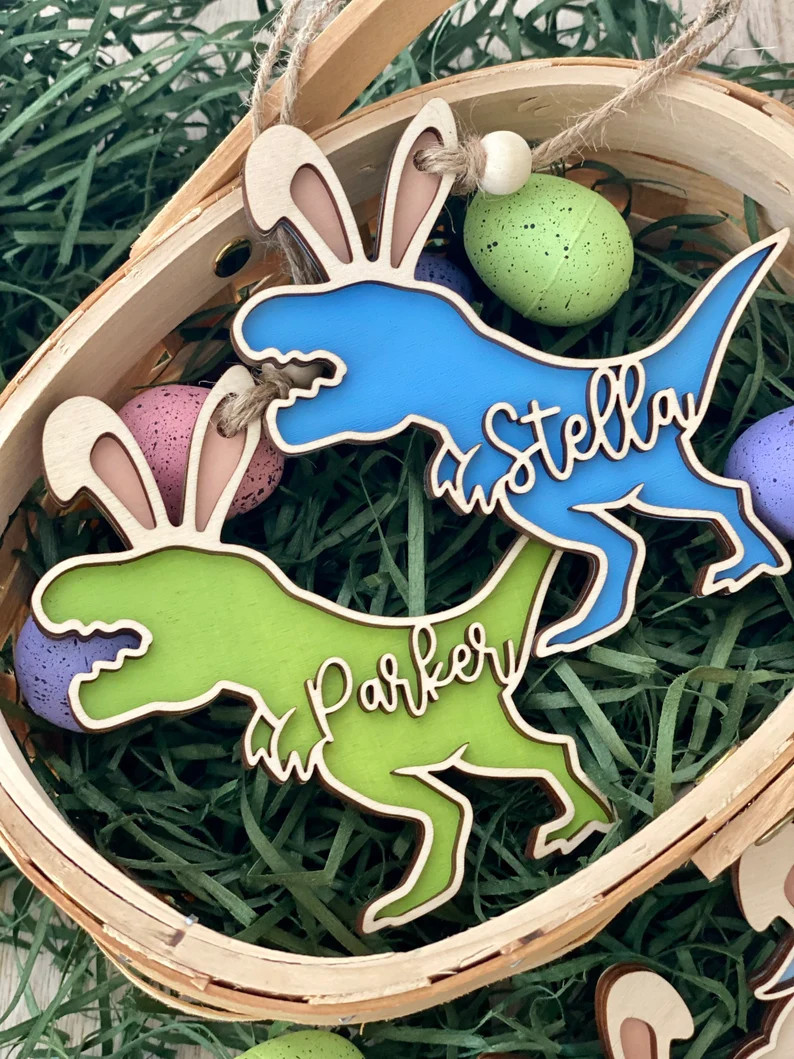 Easter Basket Tag Personalized Name Tag Dinosaur Decor Dino | Etsy | Etsy (US)