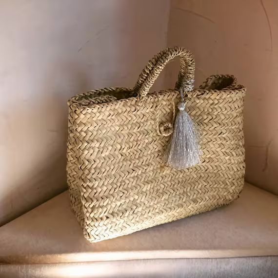 Moroccan Basket Made by Palm Leaf  Straw Natural Handbag  | Etsy | Etsy (US)