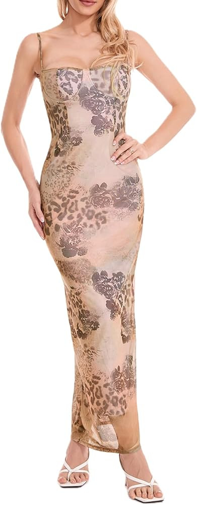 Tsnbre Women Sexy Spaghetti Strap Sleeveless Maxi Dress Backless Bodycon Long Dresses Elegant Clu... | Amazon (US)