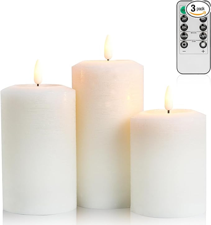 ANGELLOONG Battery Powered Candles with Remote, Real Wax Electric Flameless Candle with Timer, Fl... | Amazon (US)