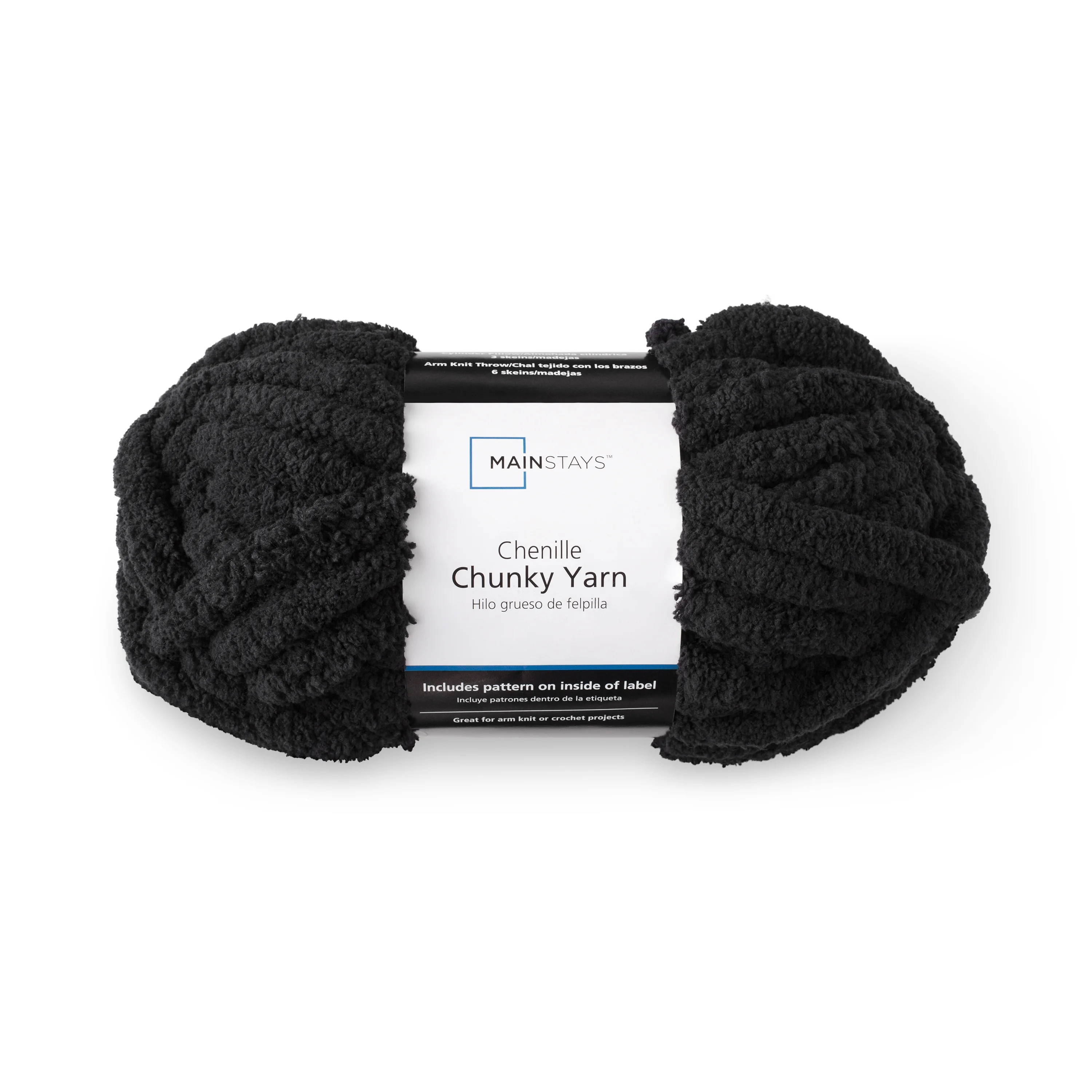 Mainstays Chunky Chenille Yarn, 31.7 yd, Black, 100% Polyester, Super Bulky | Walmart (US)