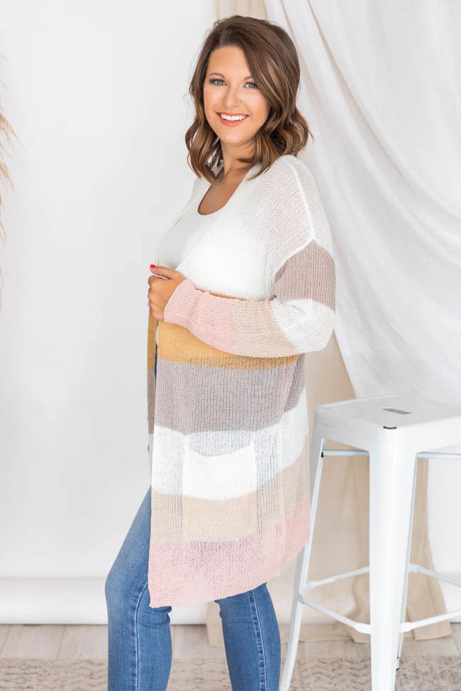 More Than Words Blush Open Knit Striped Cardigan | The Pink Lily Boutique