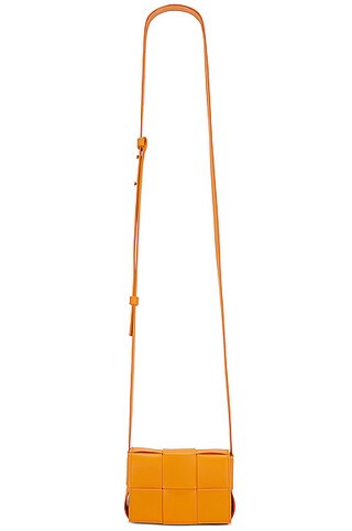 Bottega Veneta Candy Cassette Crossbody Bag in Tangerine & Gold | FWRD | FWRD 