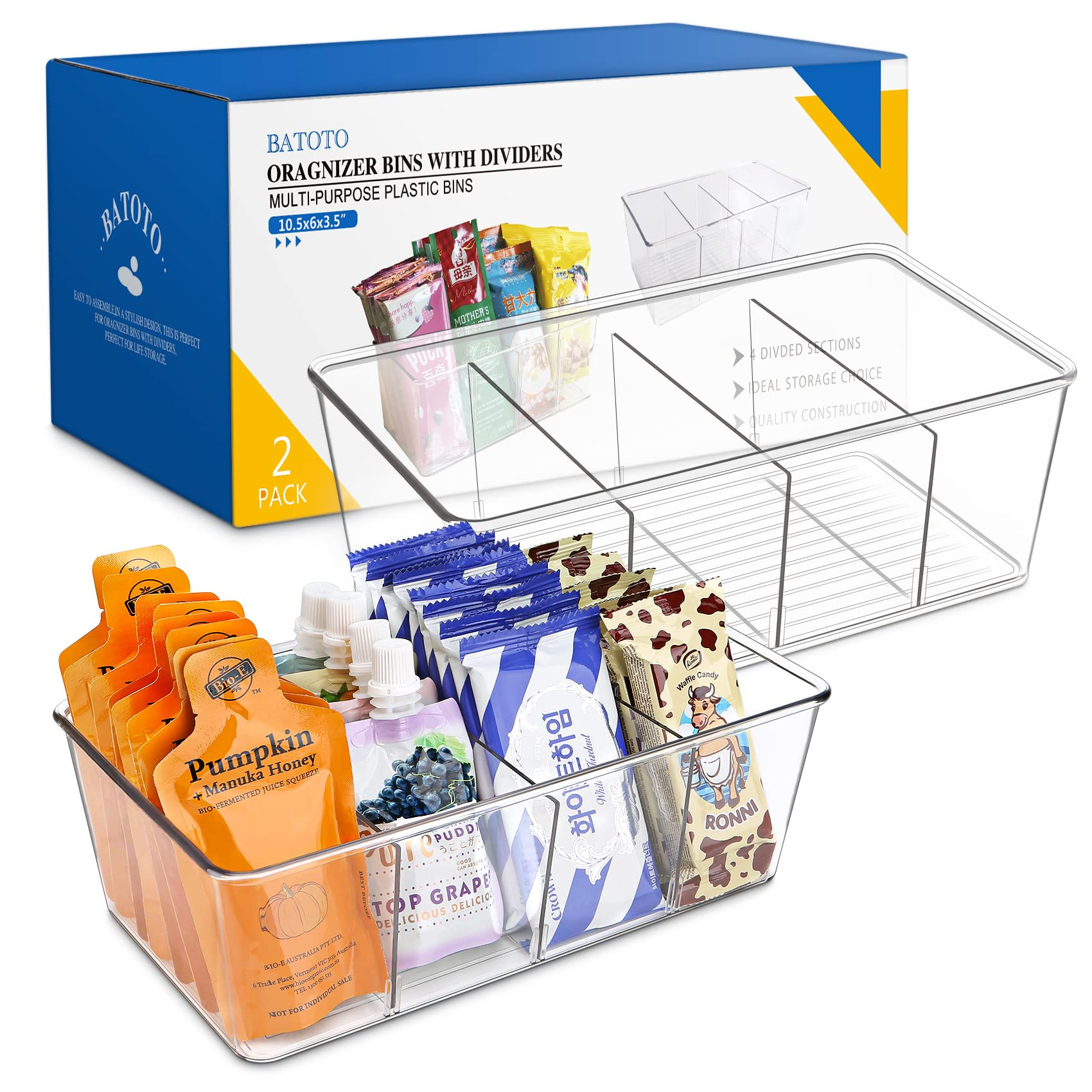 Batoto Pantry Organization and Storage Bins, Refrigerator Organizer Bins – Clear, Kitchen Organ... | Amazon (US)