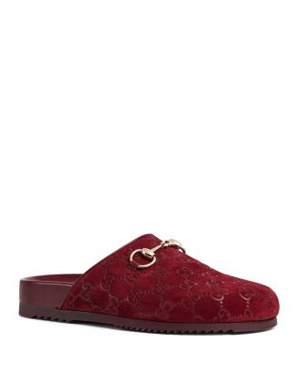 Women's Horsebit Rosso Ancora GG Suede Slippers | Bloomingdale's (US)