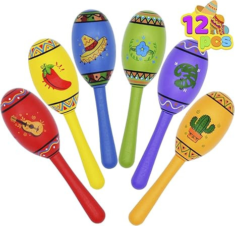 JOYIN 12 Mini Wooden Fiesta Maracas 6 Designs Noisemaker for Mexican Fiesta, Cinco De Mayo Party ... | Amazon (US)