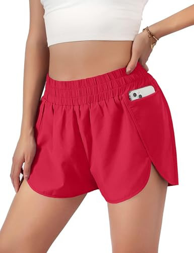 Blooming Jelly Womens Quick-Dry Running Shorts Gym Athletic Shorts Workout Shorts Summer Outfits (Medium, Red) | Amazon (US)